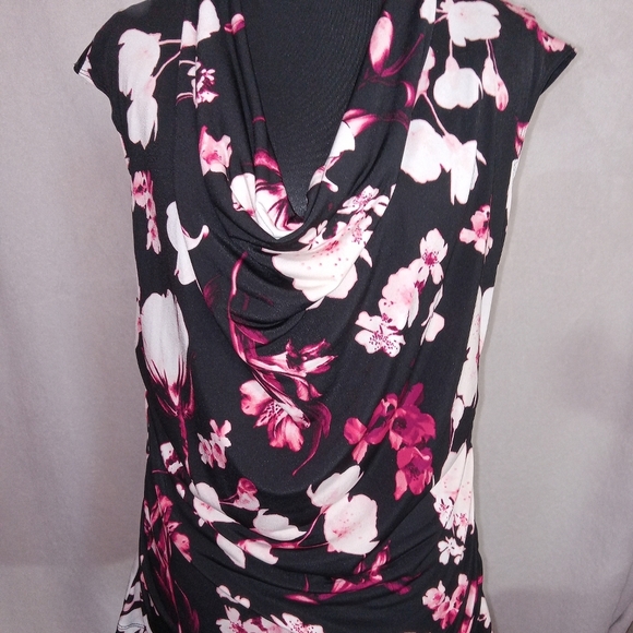 Worthington Tops - Worthington Black and Vibrant Pink Floral Blouse Cowl Neck